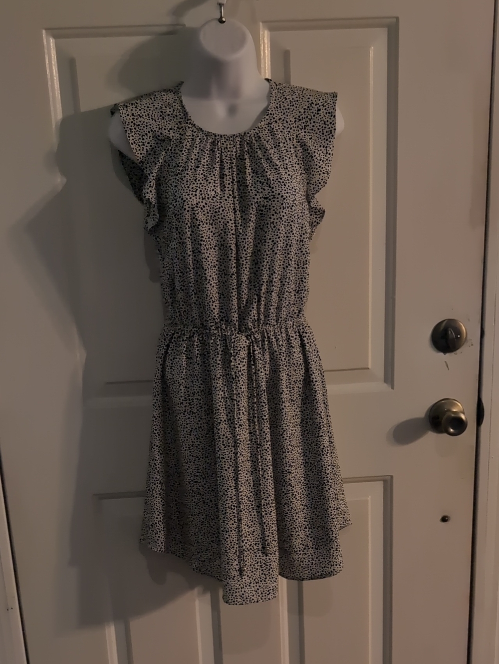 H&M White Mini Dress with Black Spot Print